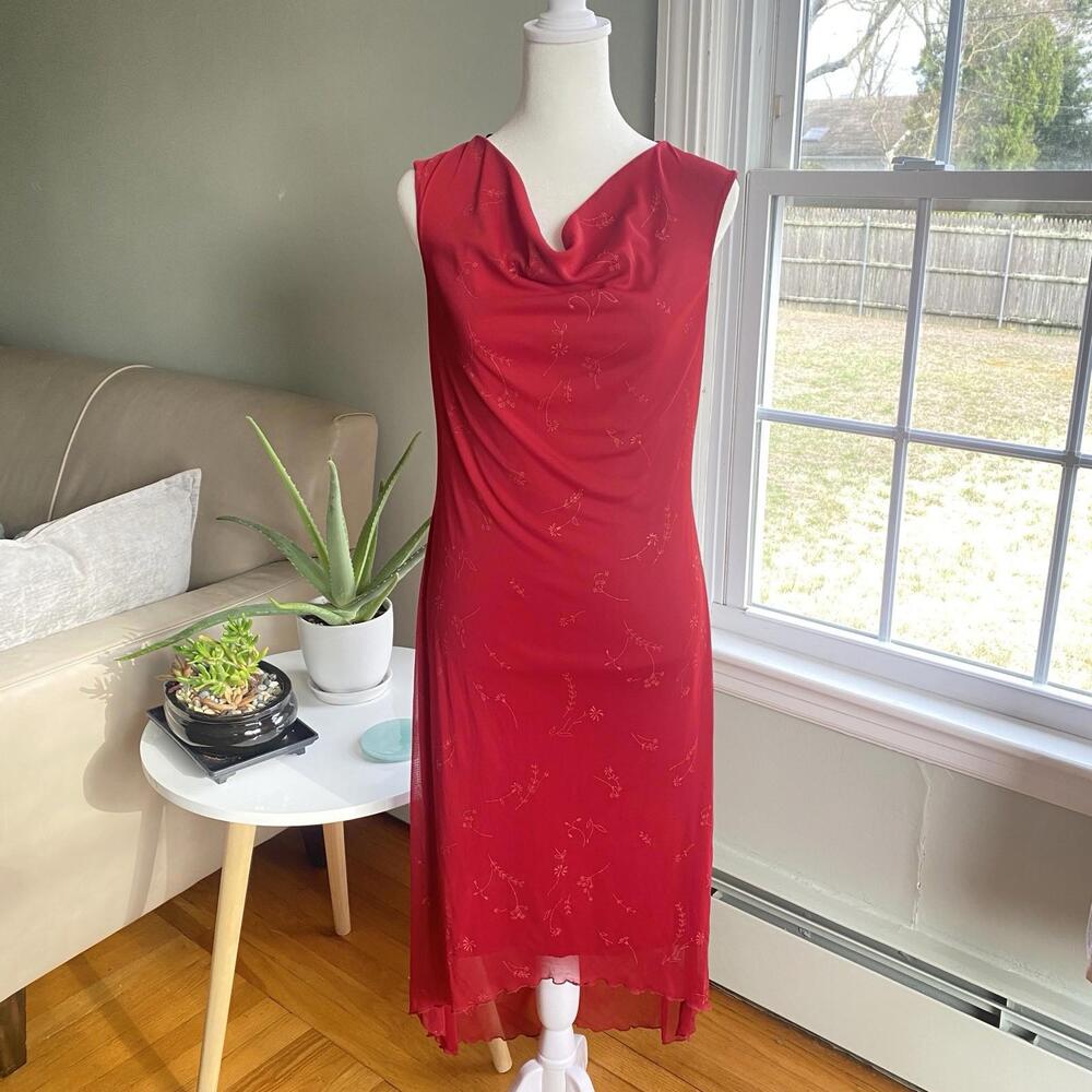 Vintage Y2K City Triangles Cowl Neck Asymmetrical Dress Size M Witchy 90s